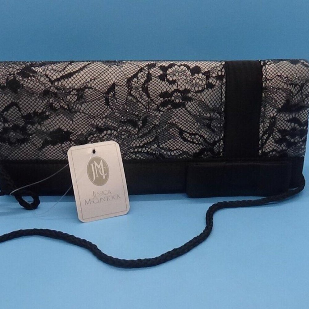 Jessica Mcclintock Black/Silver Lace Envelope Clutch